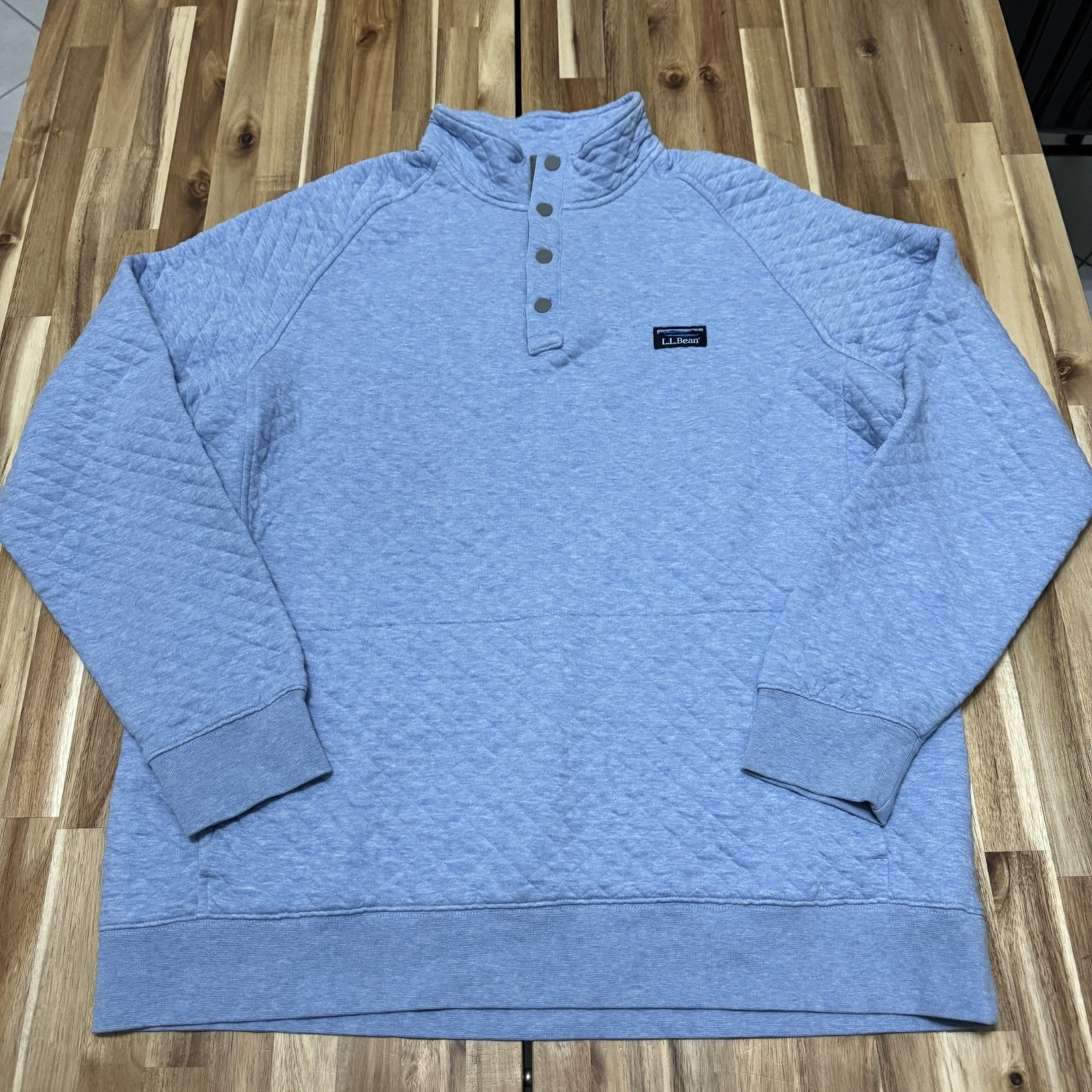 Ll Bean Quilted Sweatshirt Mens Xlt Blue Pullover Snap Button Outdoor Hiking